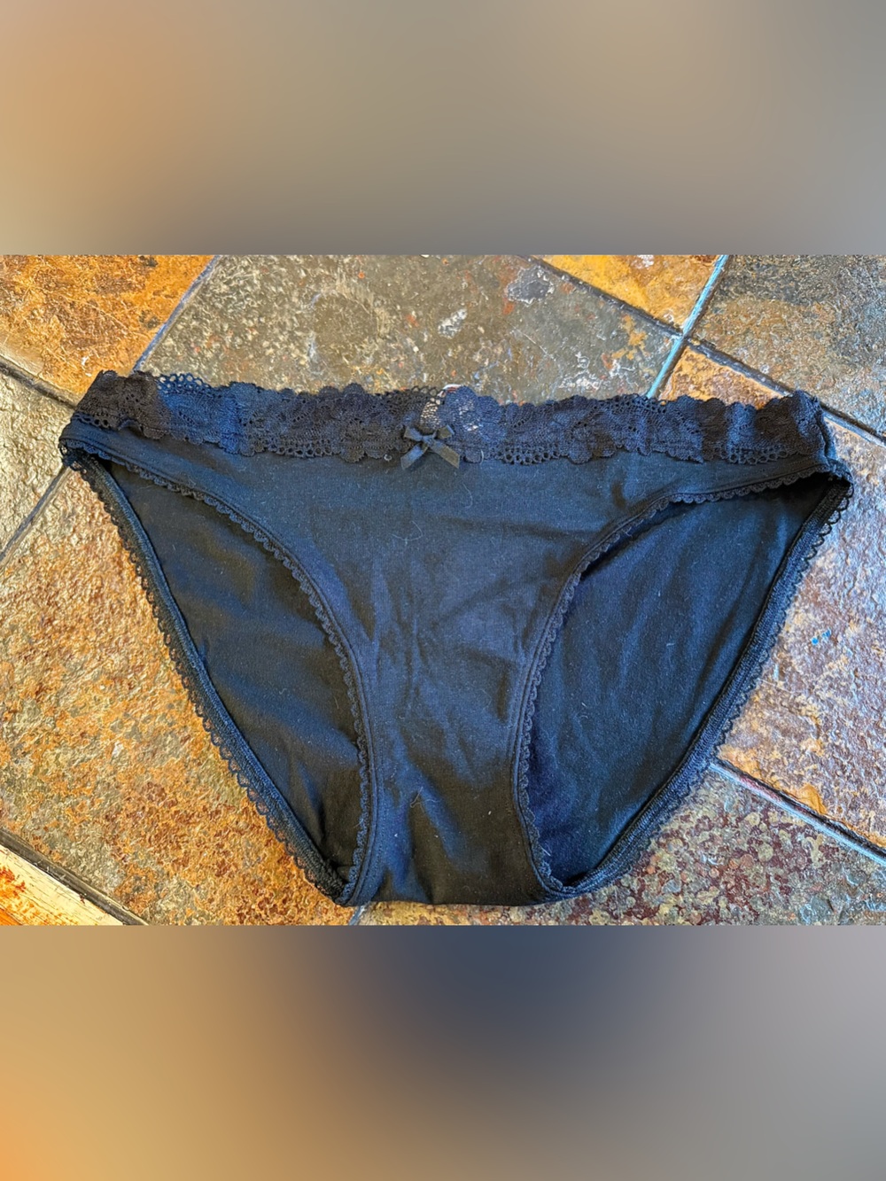 PINK Victoria's Secret Black Lace-Trim Bikini Panty with Bow